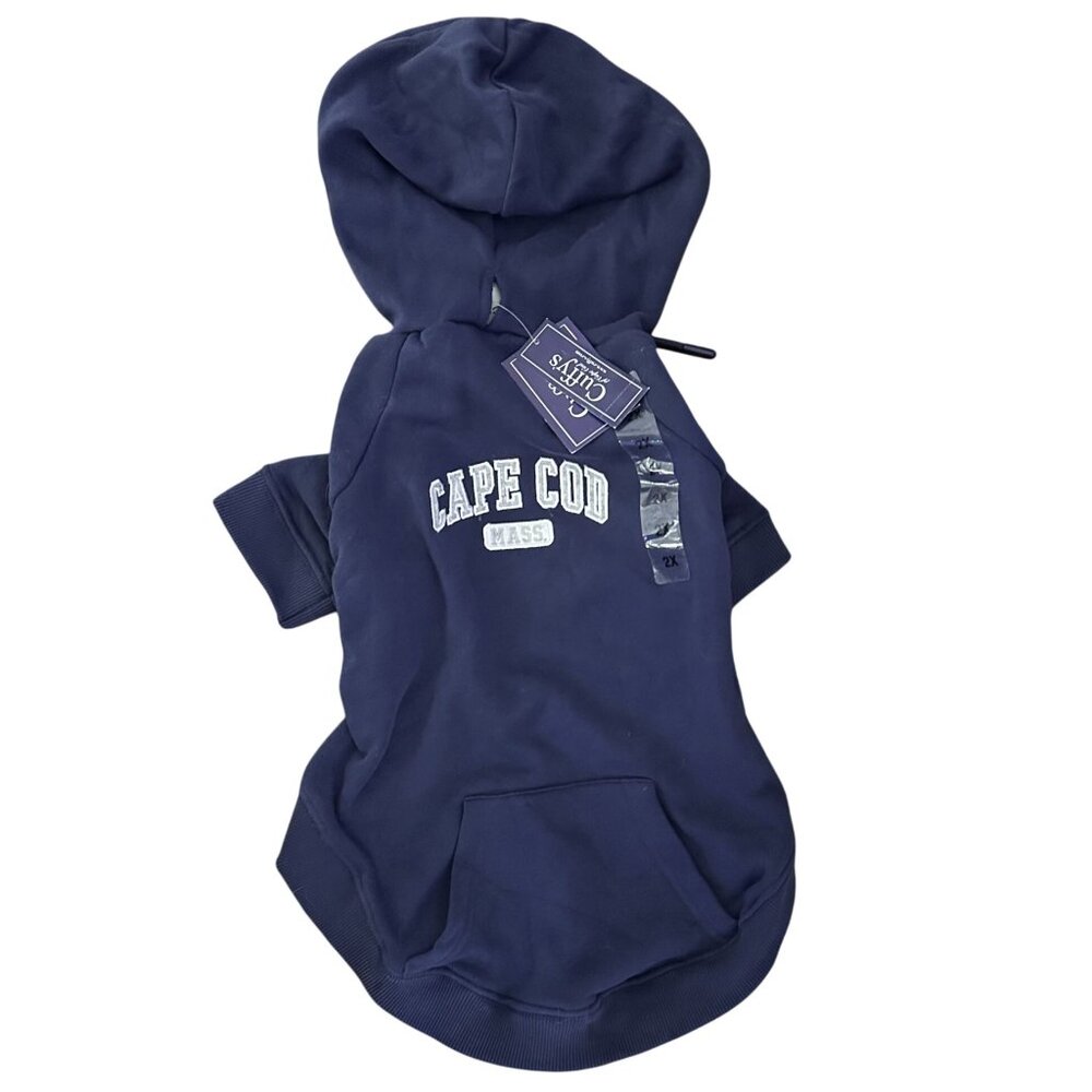 Cuffy's Cape Cod Dog Hoodie Sweatshirt Navy Gray 2X 26"-28" Chest 18"-19" Neck